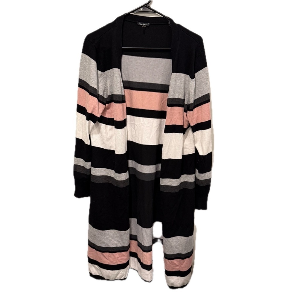 Vila Milano Multicolor Pink Gray White Black Long Striped Cardigan